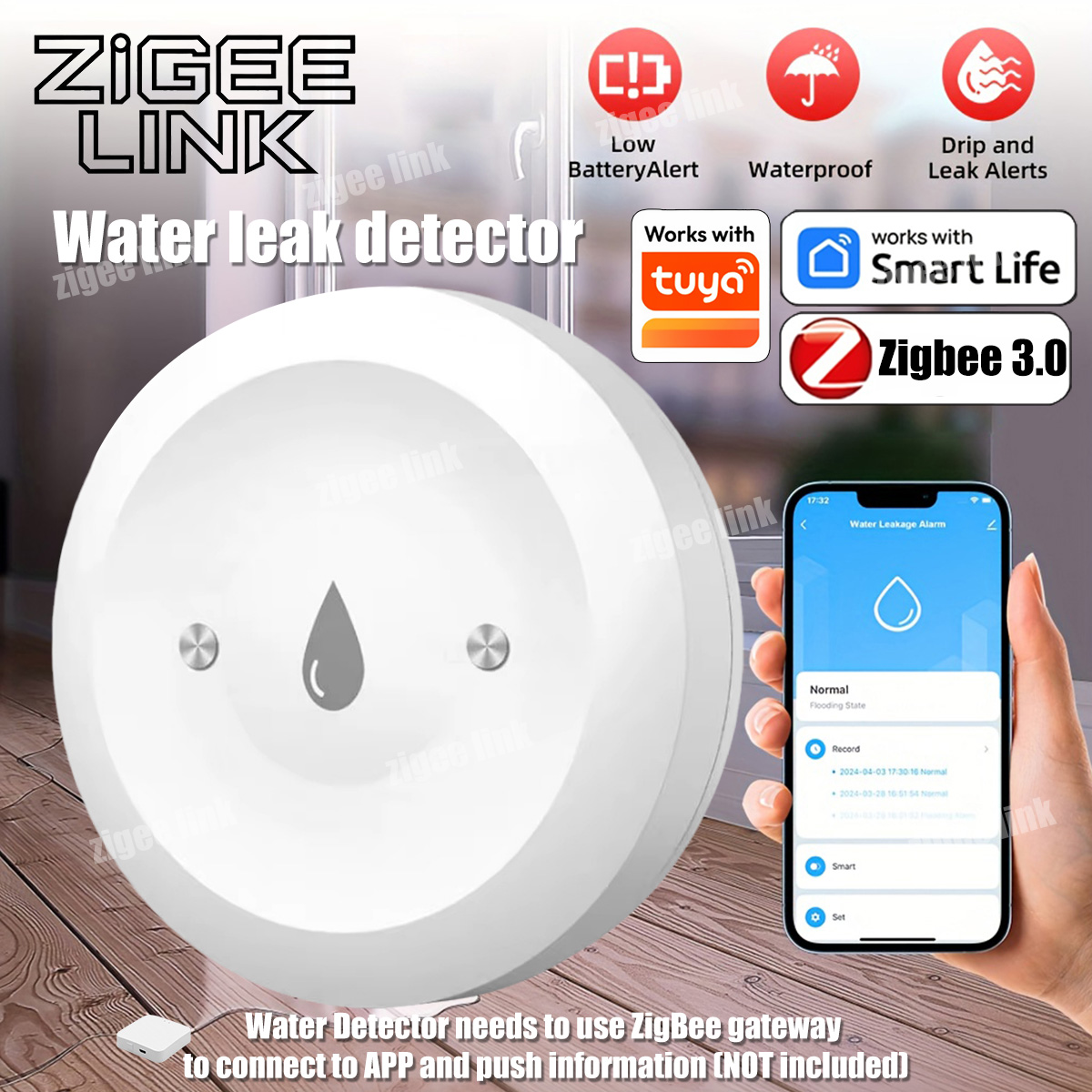 Zigbee Gateway - Czujnik wody ZigBee 3.0, inteligentny detektor