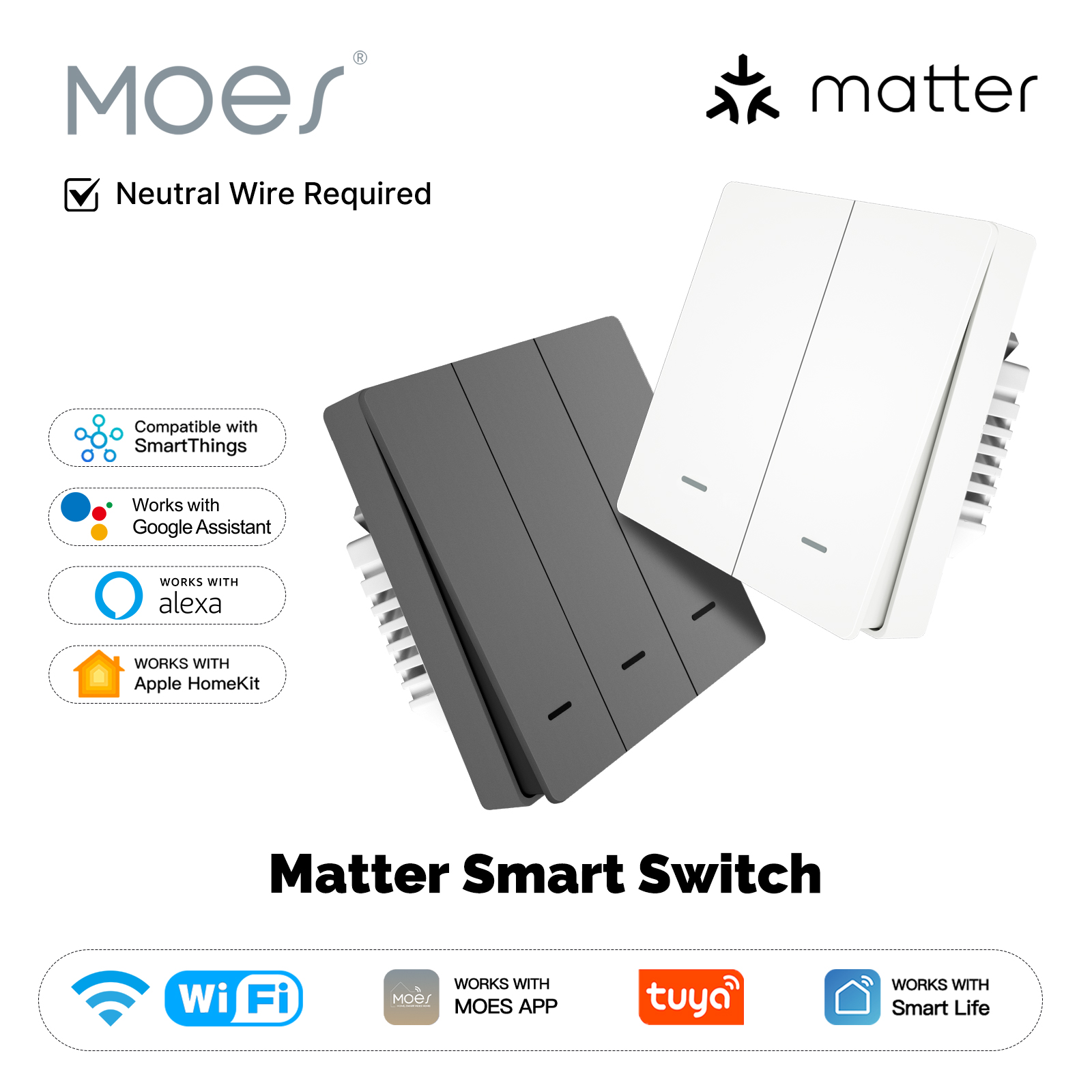 Smart Home Europe - MOES Matter Tuya WiFi inteligentny przełącznik